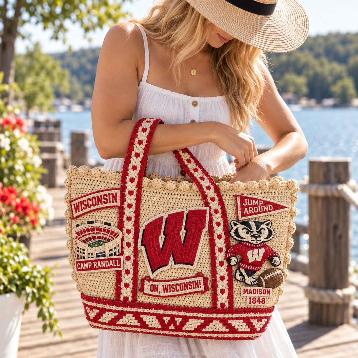 WBG Straw-Style Embellished Tote Bag HTTT