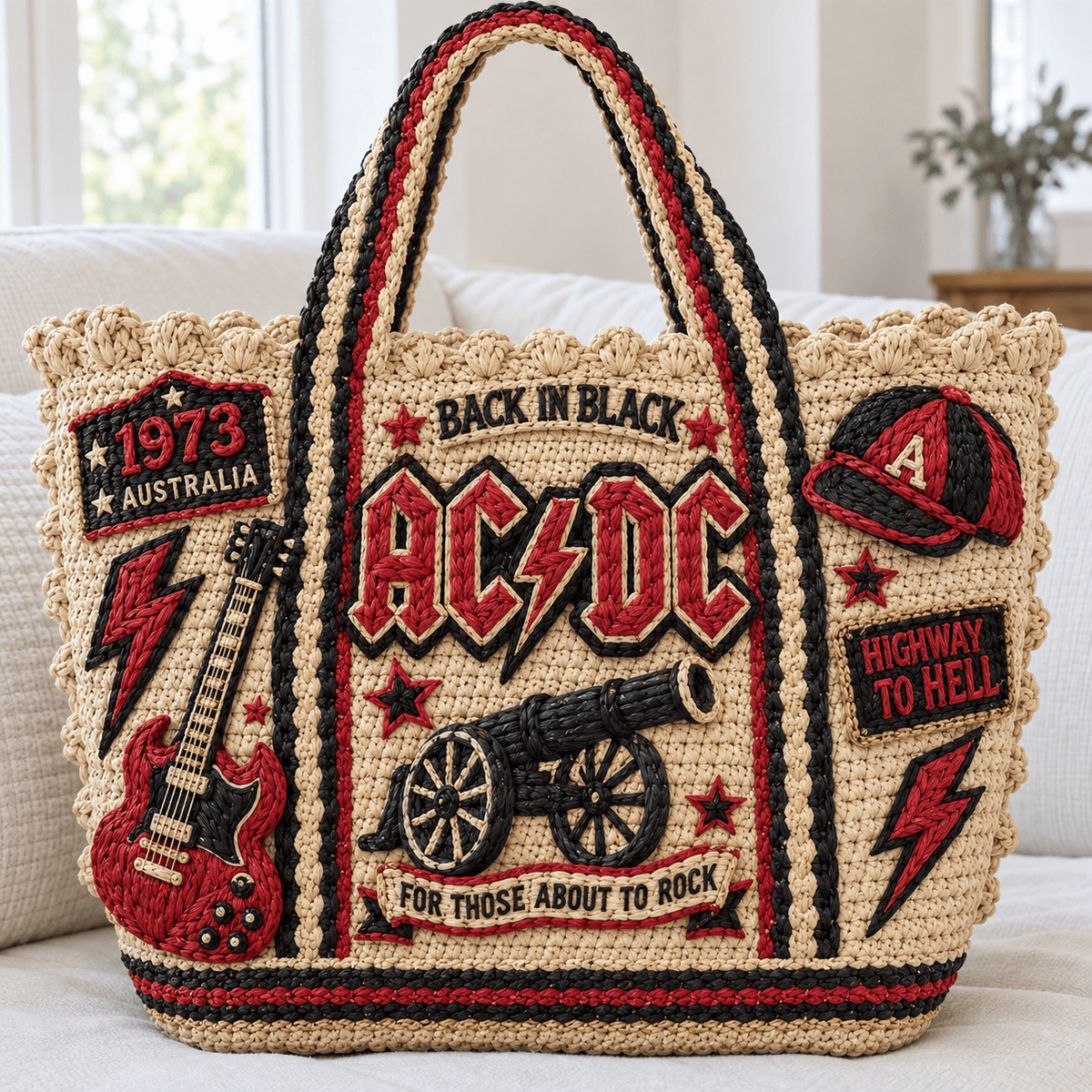 ACDC Straw-Style Embellished Tote Bag DNBN