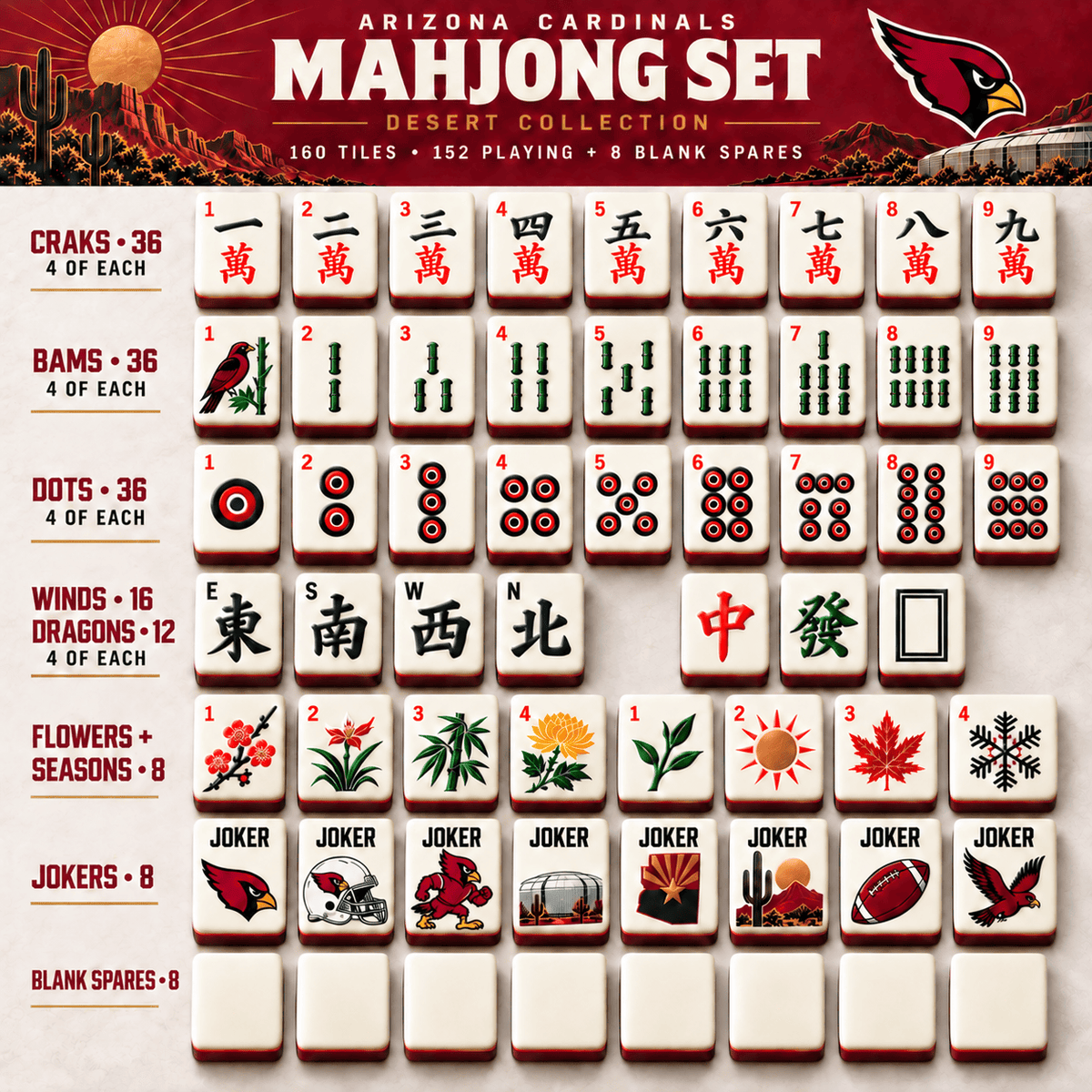 Premium ARCD Mahjong Tiles Set PVNA