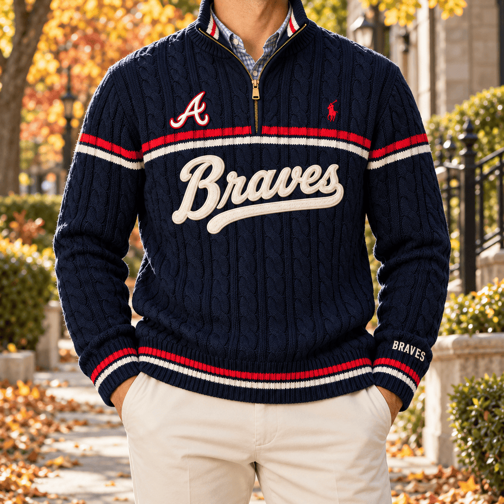 ALB PREMIUM Varsity Cable-Knit Quarter-Zip Sweater NHVH